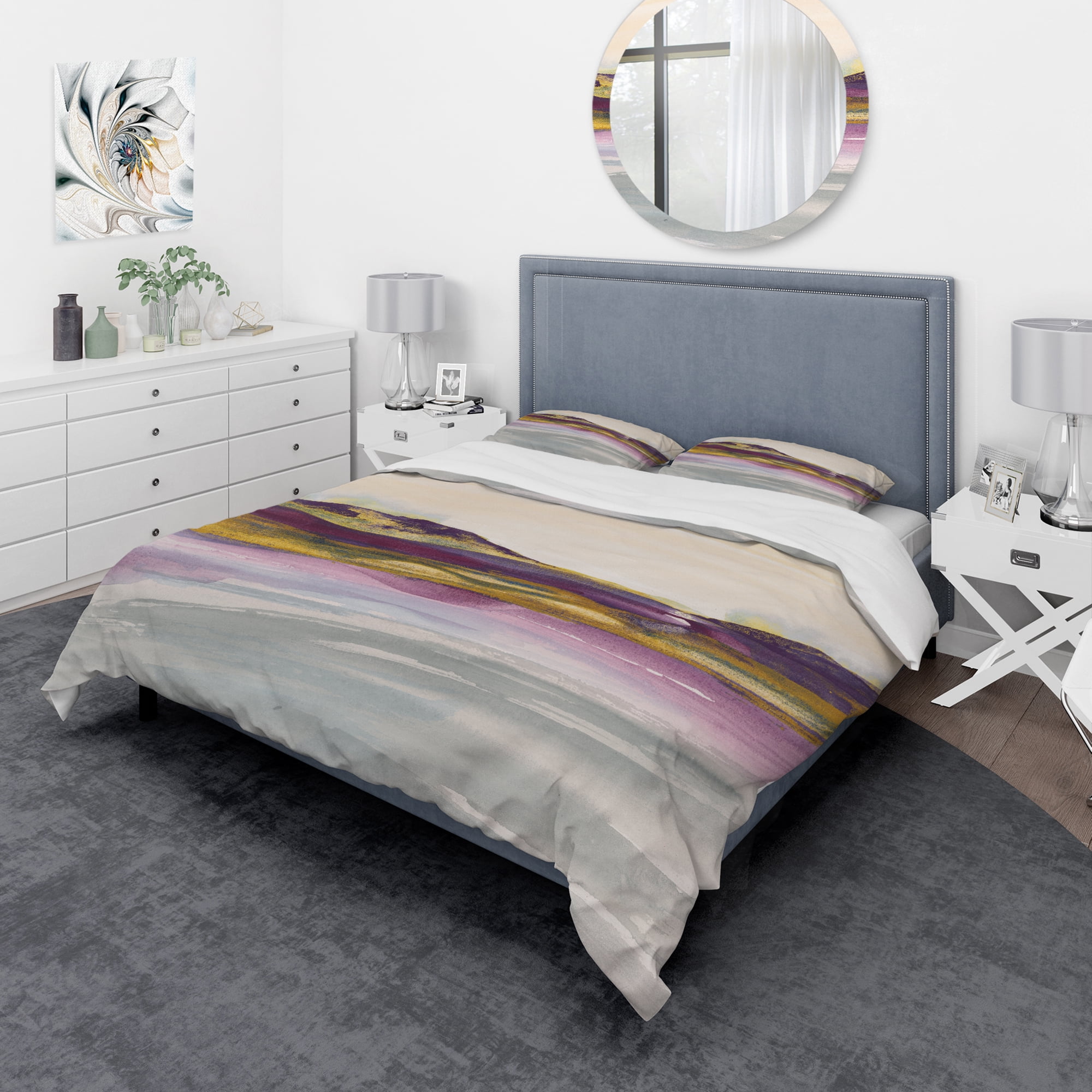 Designart 'Painted Purple and Gold Landscape II' Geometric Duvet Cover Set