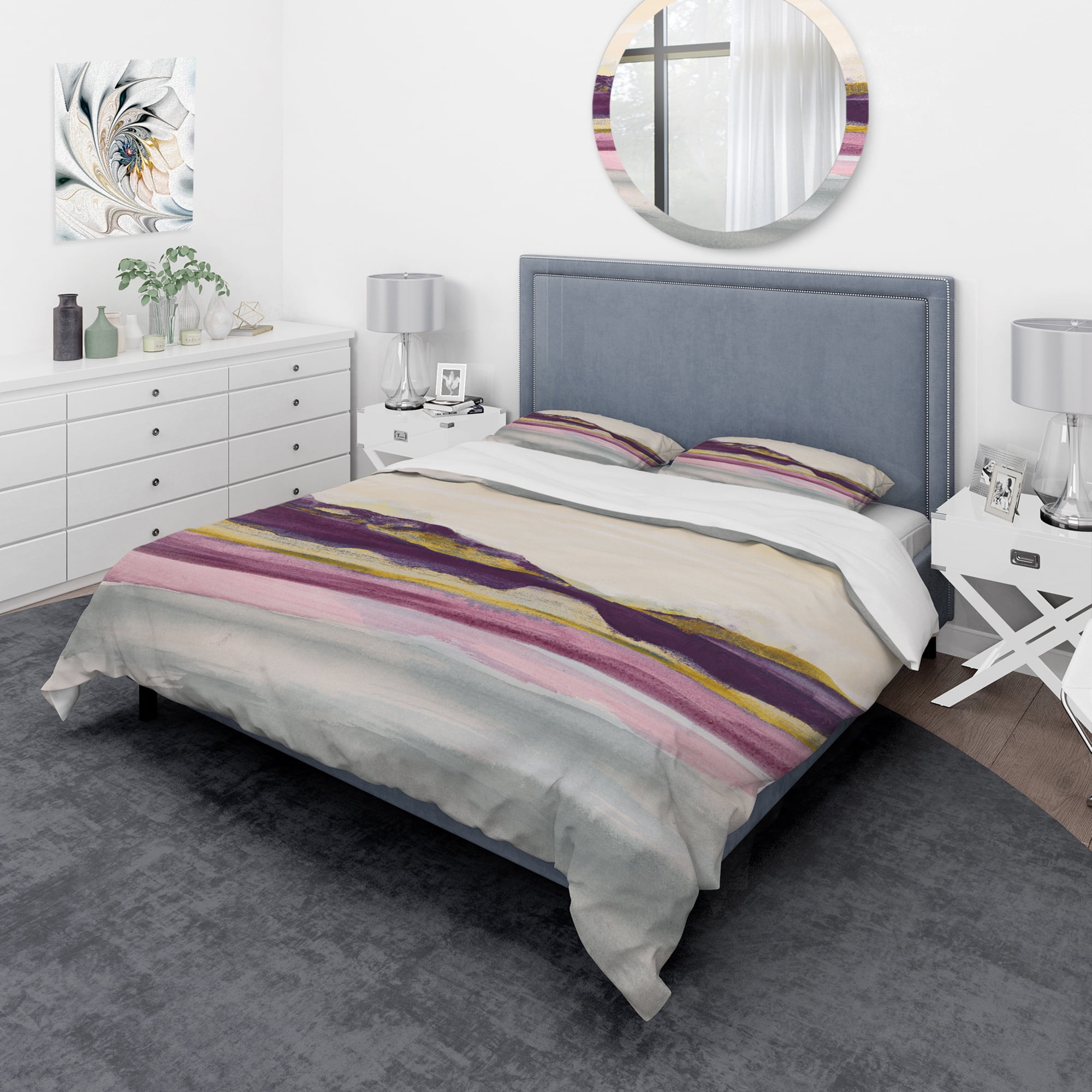 Designart 'Painted Purple and Gold Landscape II' Geometric Duvet Cover Set