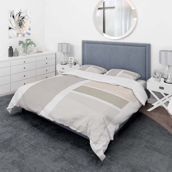 Designart 'Painted Simple Form Neutral on White' Geometric Duvet Cover Set