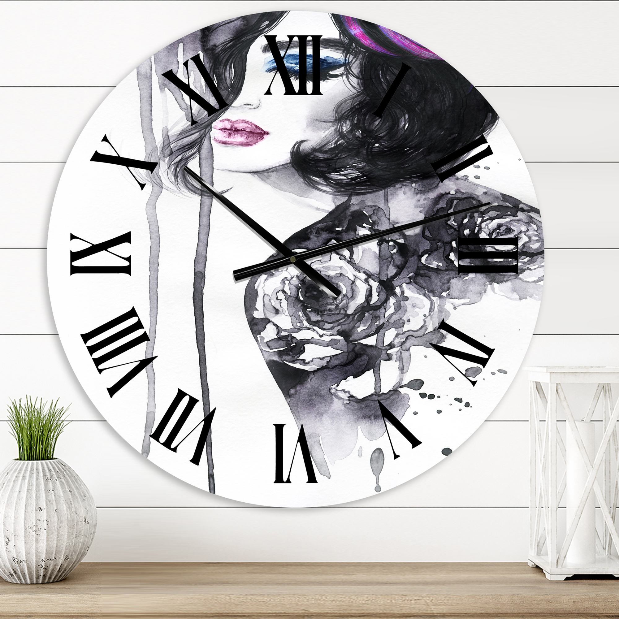 Designart 'Painting Female Portrait' Modern Wall Clock