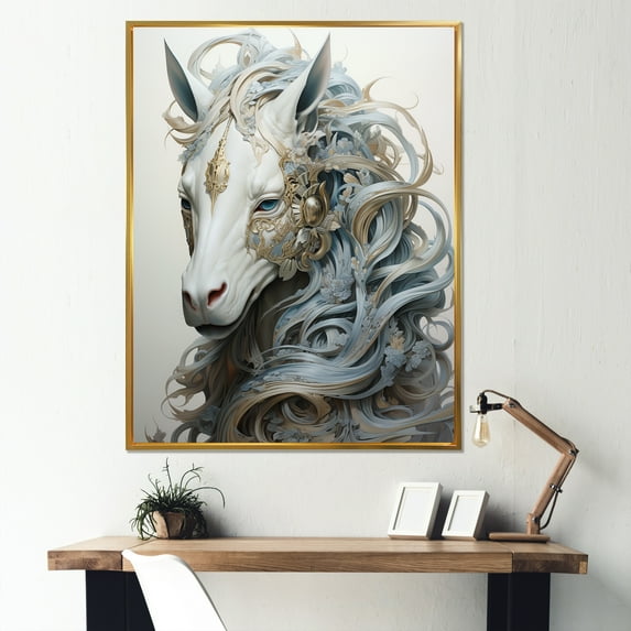 Designart "Painting Of The Mythical Horse I" Mythical Creatures Floater Framed Canvas Wall Art