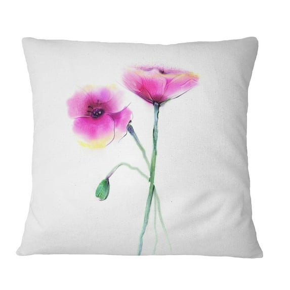 Designart Pair of Large Purple Poppy Flowers - Flower Throw Pillow - 16x16