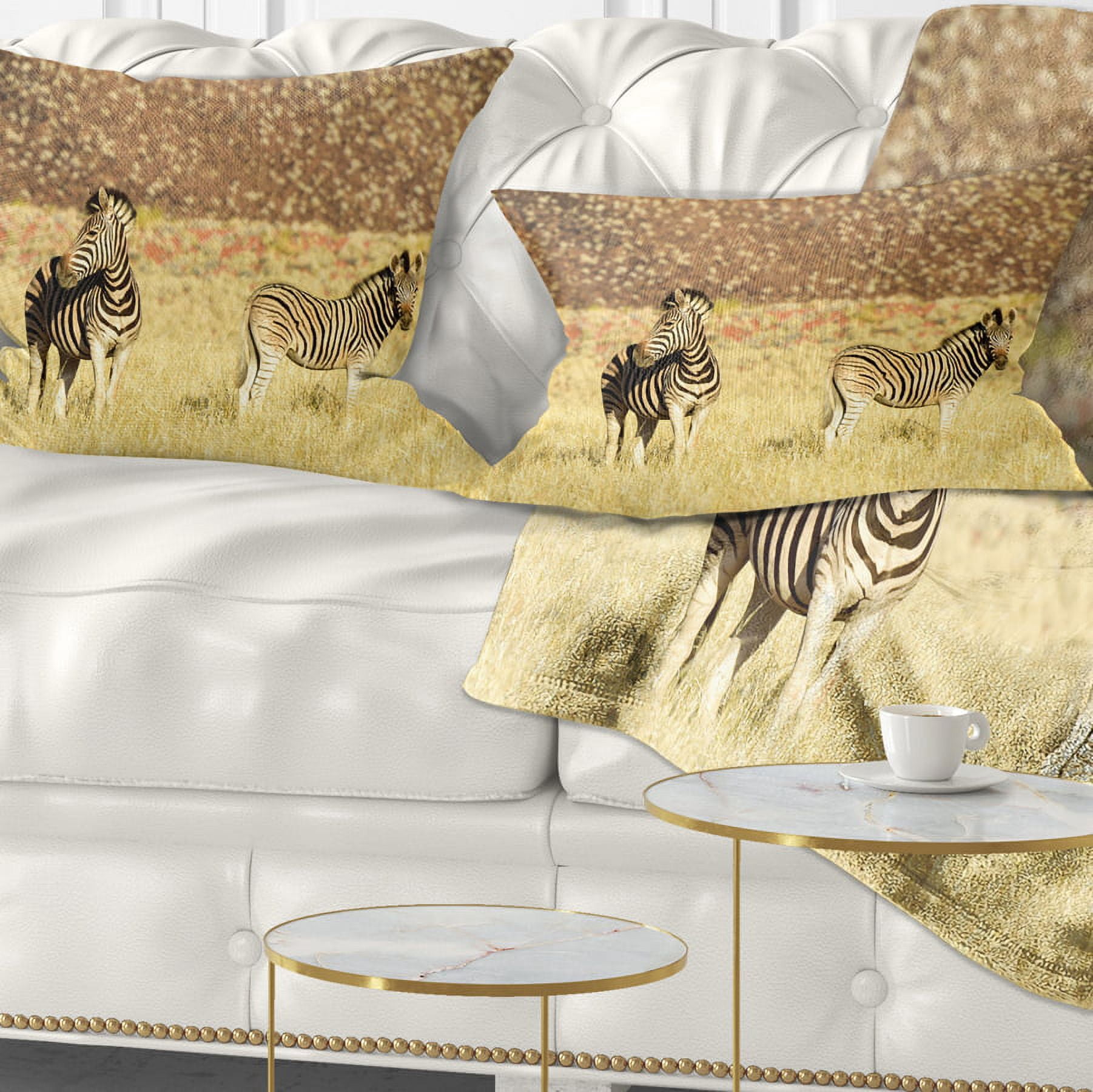 Designart Pair of Zebras in Namib Desert - Animal Throw Pillow - 12x20