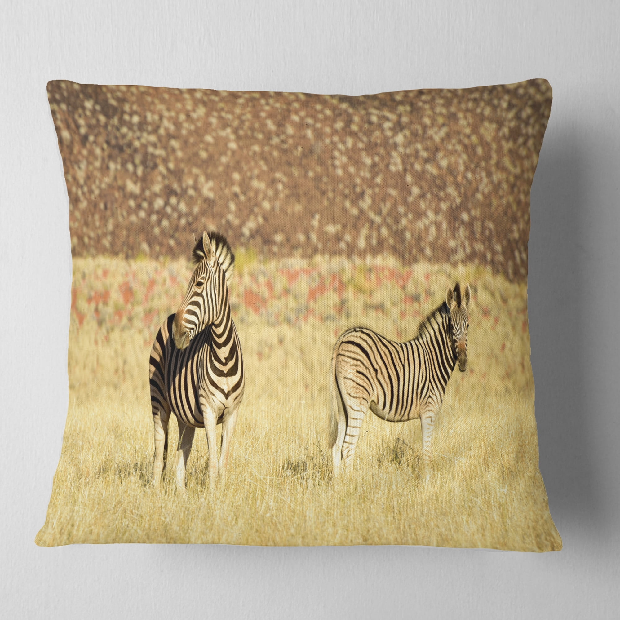 Designart Pair of Zebras in Namib Desert - Animal Throw Pillow - 16x16