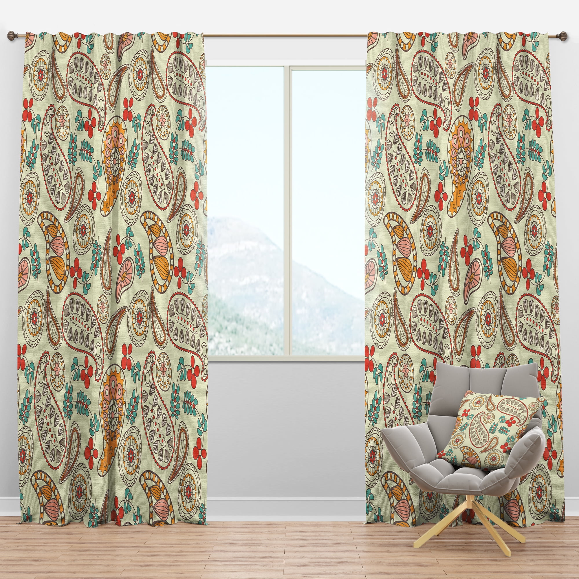 Designart 'Paisley Botanical Pattern' Traditional Blackout Curtain Panel
