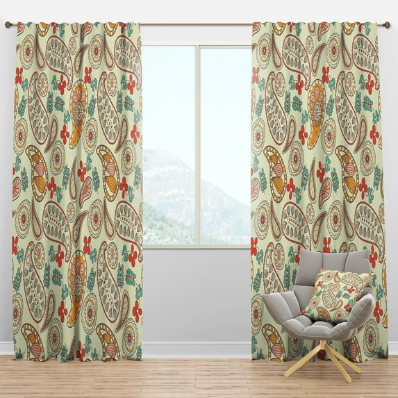 Designart 'Paisley Botanical Pattern' Traditional Blackout Curtain Panel