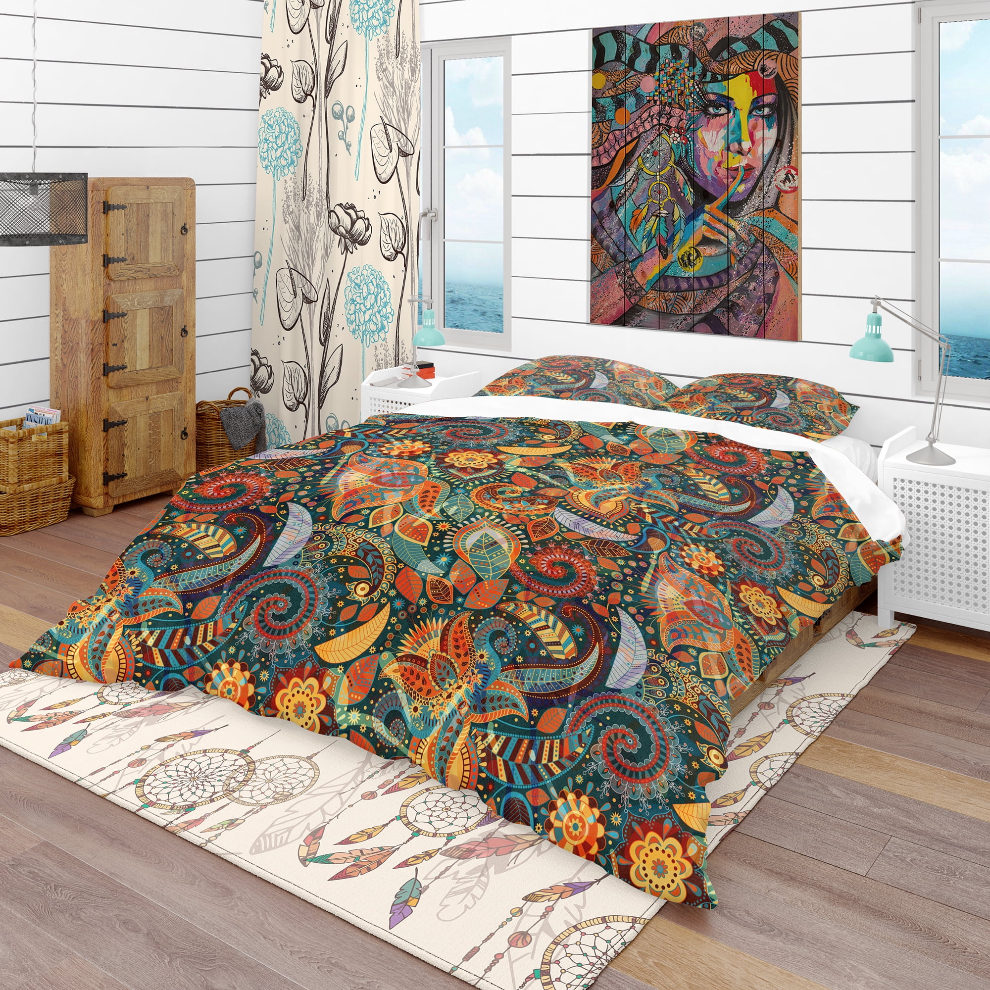 Designart 'Paisley Floral Pattern' Bohemian & Eclectic Duvet Cover Set