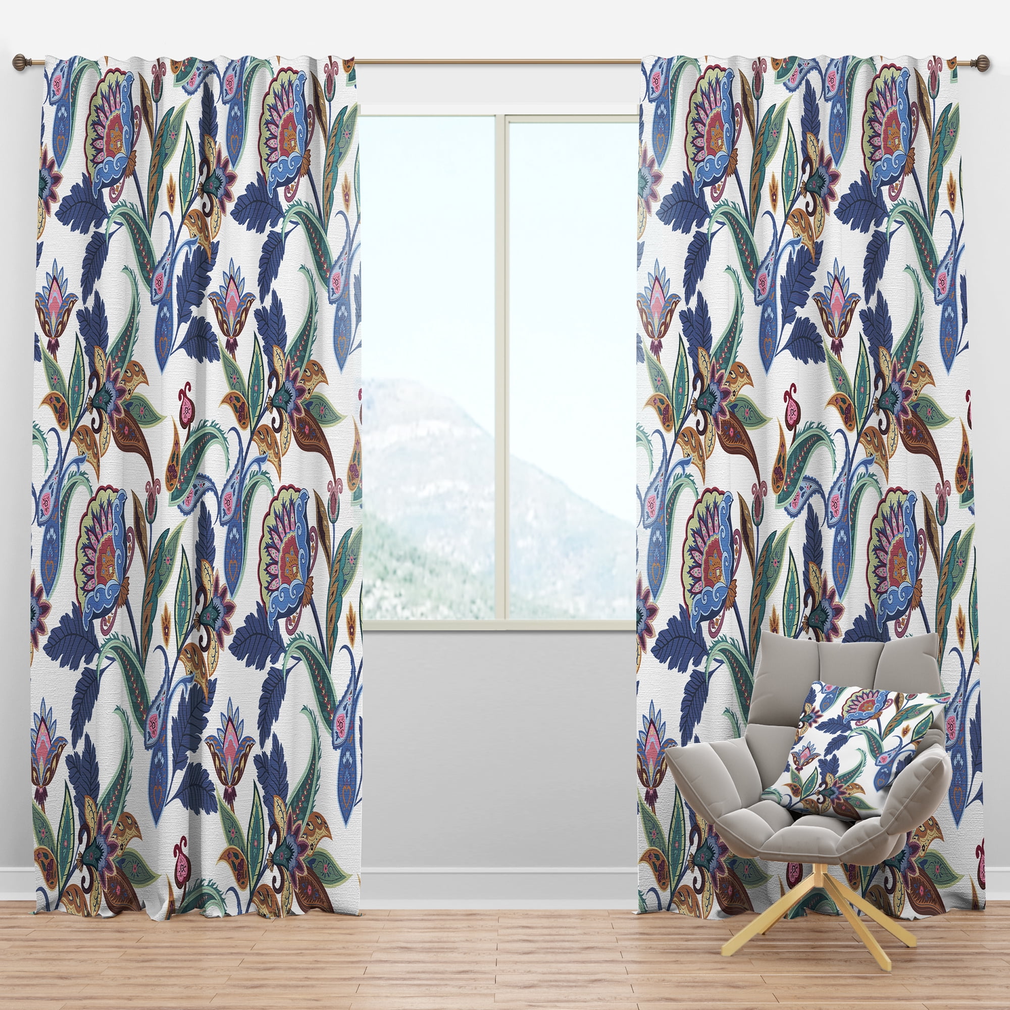 Designart 'Paisley Pattern Fantasy Flowers' Traditional Blackout Curtain Panel