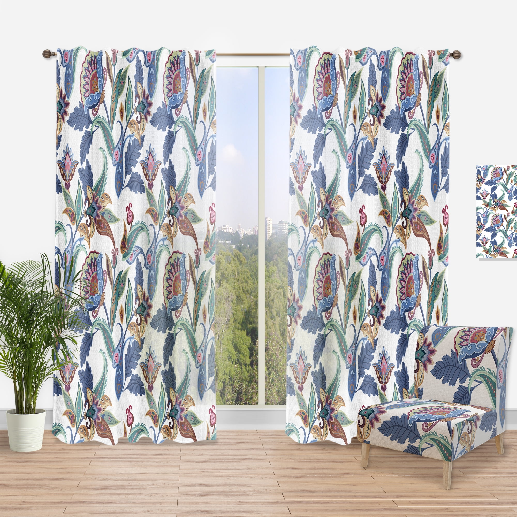 Designart 'Paisley Pattern Fantasy Flowers' Traditional Curtain Panel