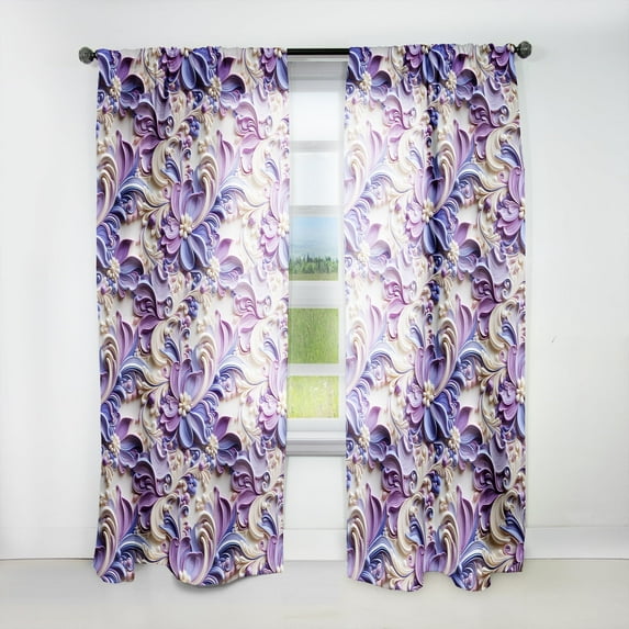 Designart "Paisleys In Lavender Purple I" Paisley Room Darkening Curtain Single Panel