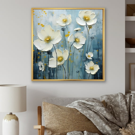 Designart "Pale Azure Buttercups Simplicity I" Buttercups Floater Framed Canvas Art Print