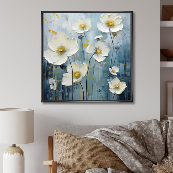 Designart "Pale Azure Buttercups Simplicity I" Buttercups Floater Framed Canvas Art Print