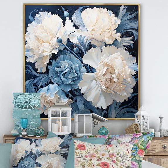 Designart "Pale Azure Carnation Composition" Carnations Floater Framed Canvas Art Print