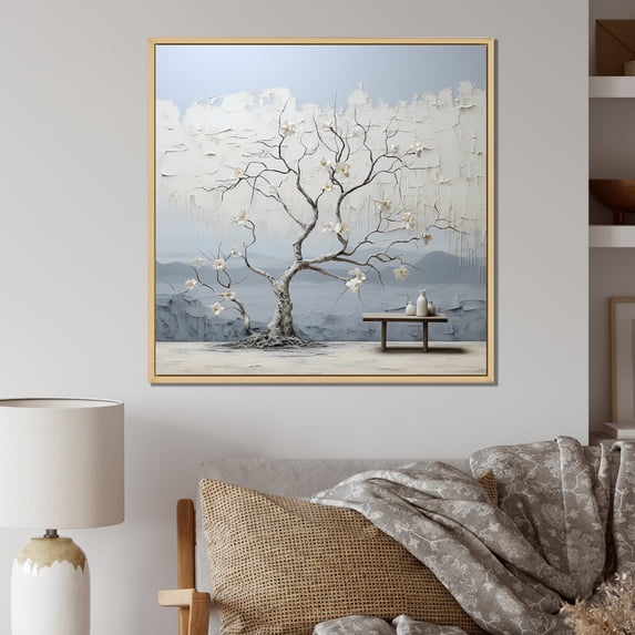 Designart "Pale Maple Horizon Contrast" Tree Maple Floater Framed Canvas Art Print