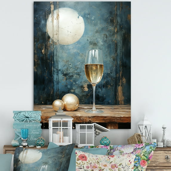 Designart "Pale Pearl Wine of Prosecco's Purity" Food & Beverage Canvas Wall Art - Traditional Green Wine Hallway Wall Art Decor