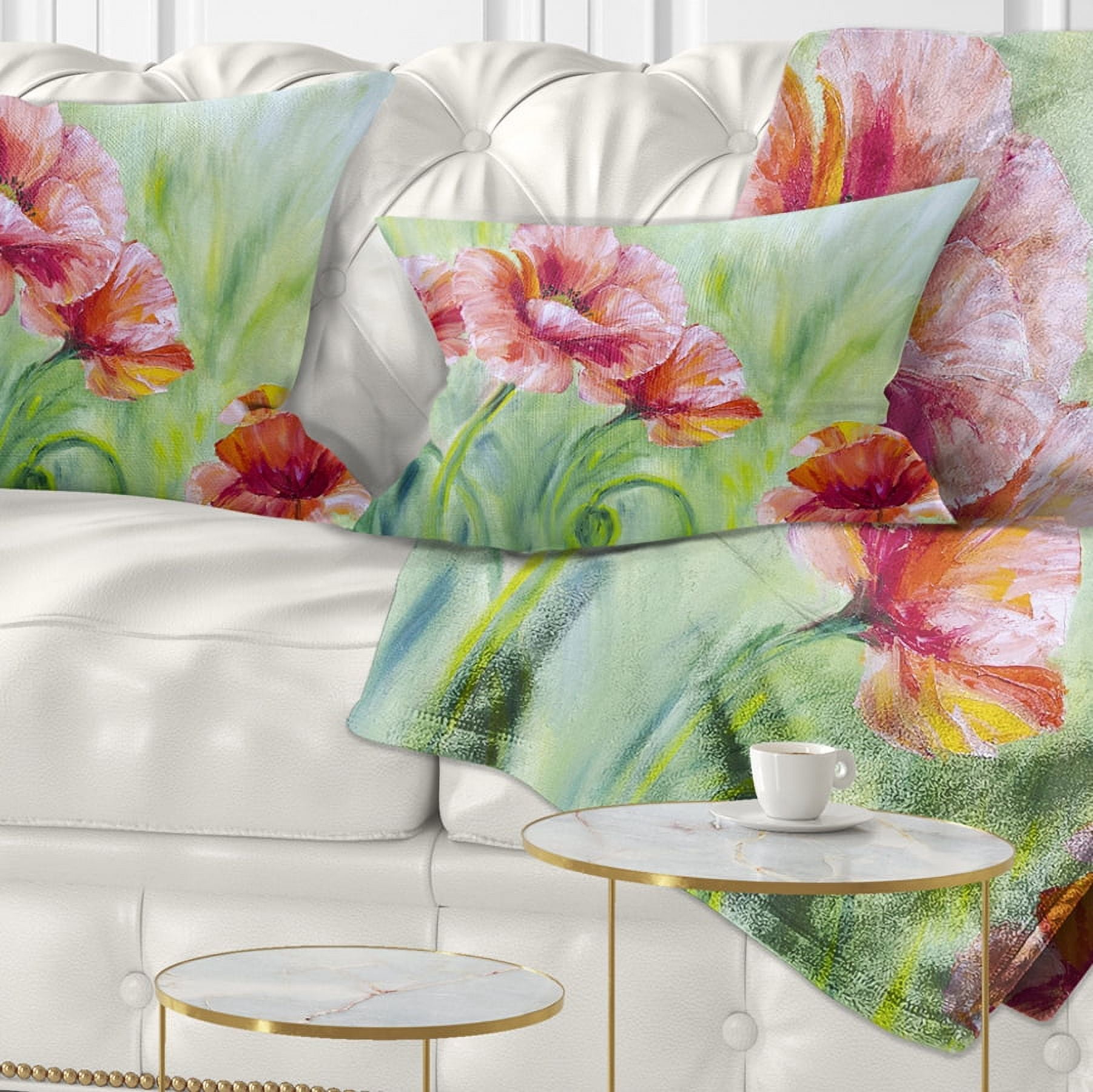Designart Pale Red Poppies - Floral Throw Pillow - 12x20