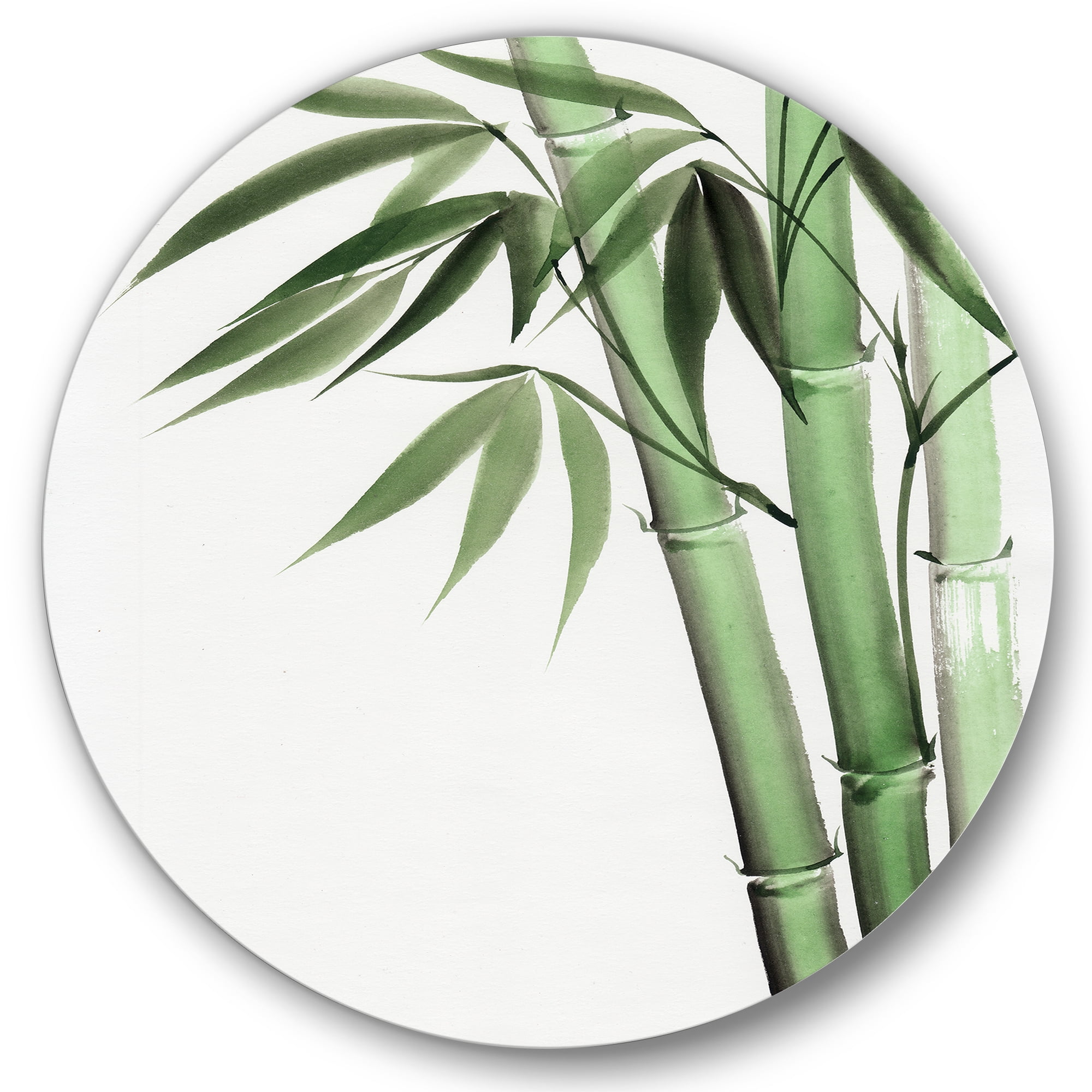 Designart 'Palm Bamboo Detail On White II' Traditional Circle Metal Wall Art 29x29 - Disc of 29