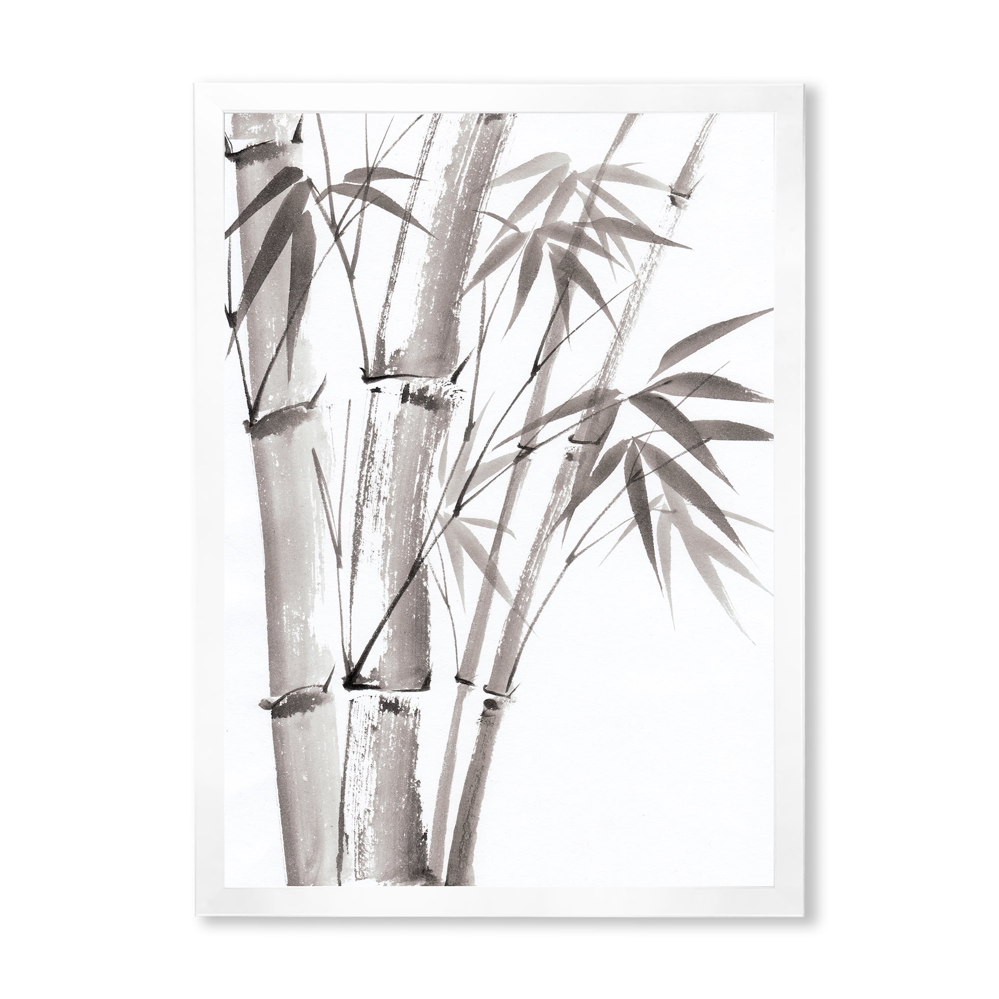 Designart 'Palm Bamboo Detail On White III' Traditional Framed Art Print