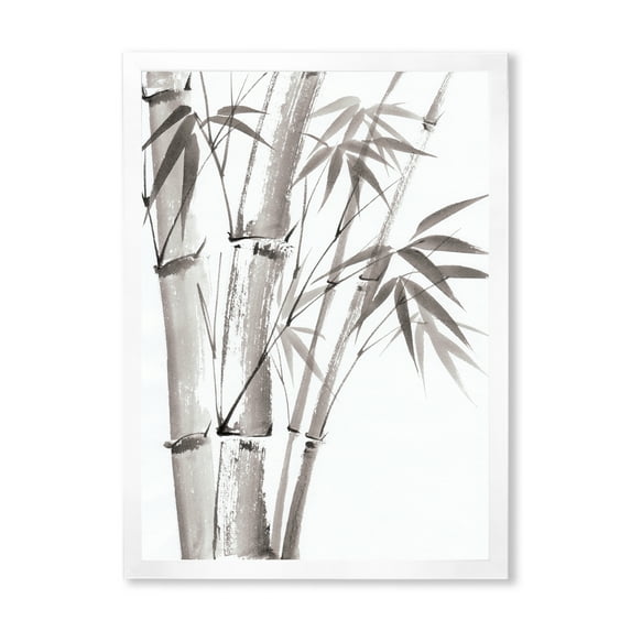 Designart 'Palm Bamboo Detail On White III' Traditional Framed Art Print