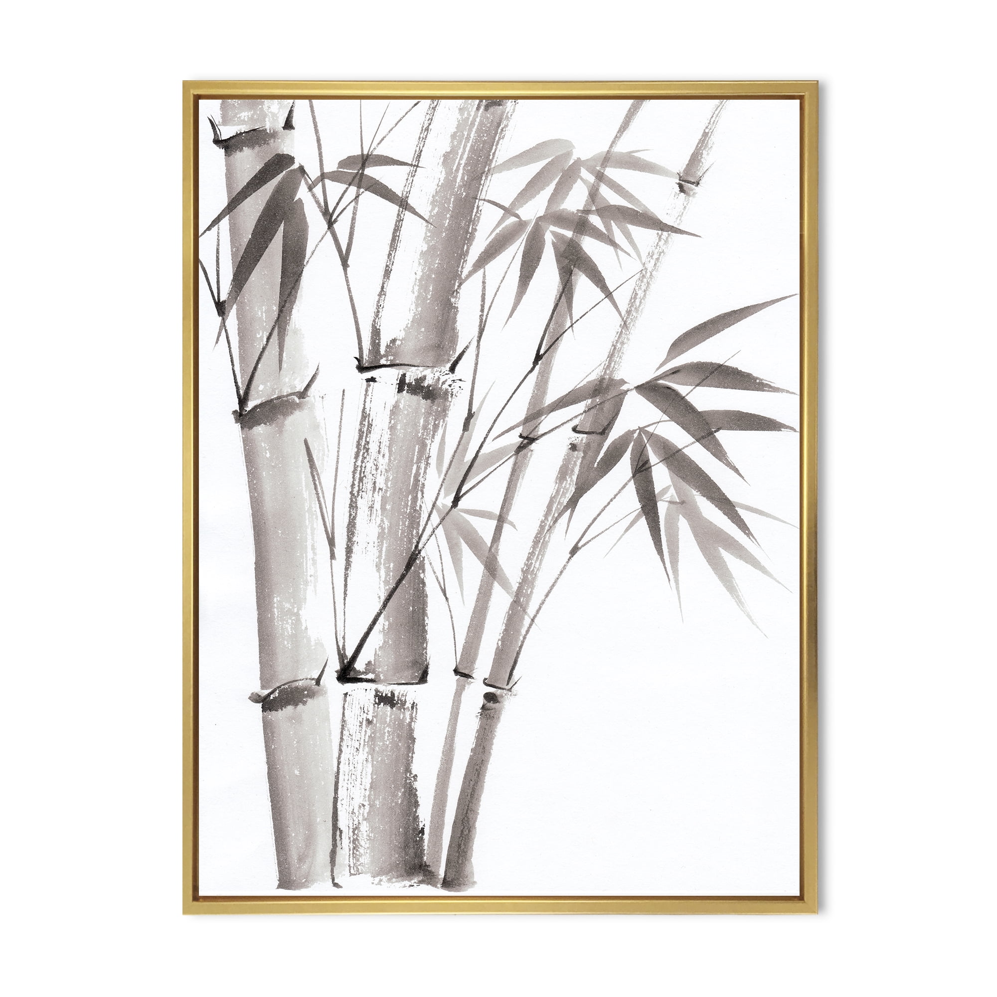 Designart 'Palm Bamboo Detail On White III' Traditional Framed Canvas Wall Art Print