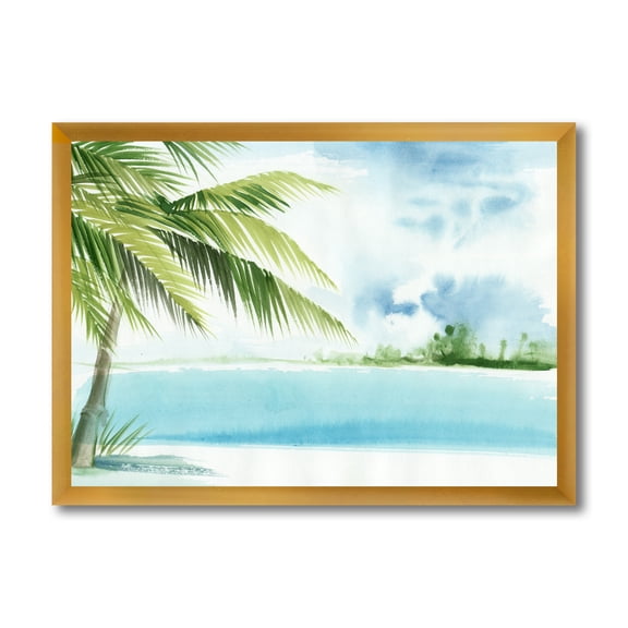 Designart 'Palm Beach Resort At Sunrise I' Nautical & Coastal Framed Art Print
