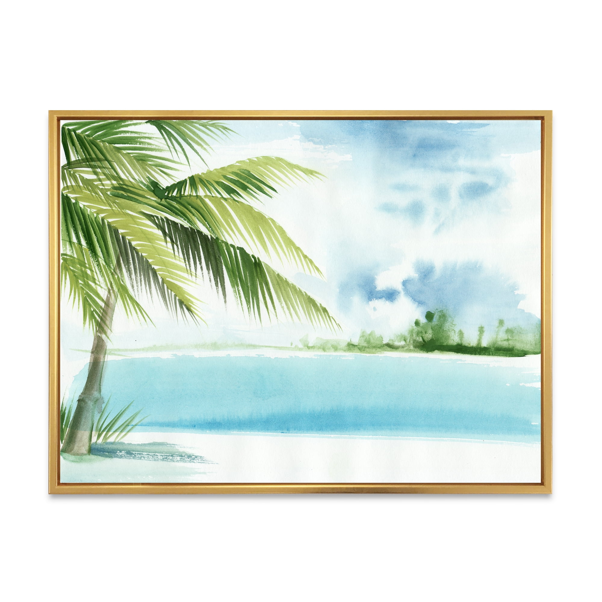 Designart 'Palm Beach Resort At Sunrise I' Nautical & Coastal Framed Canvas Wall Art Print