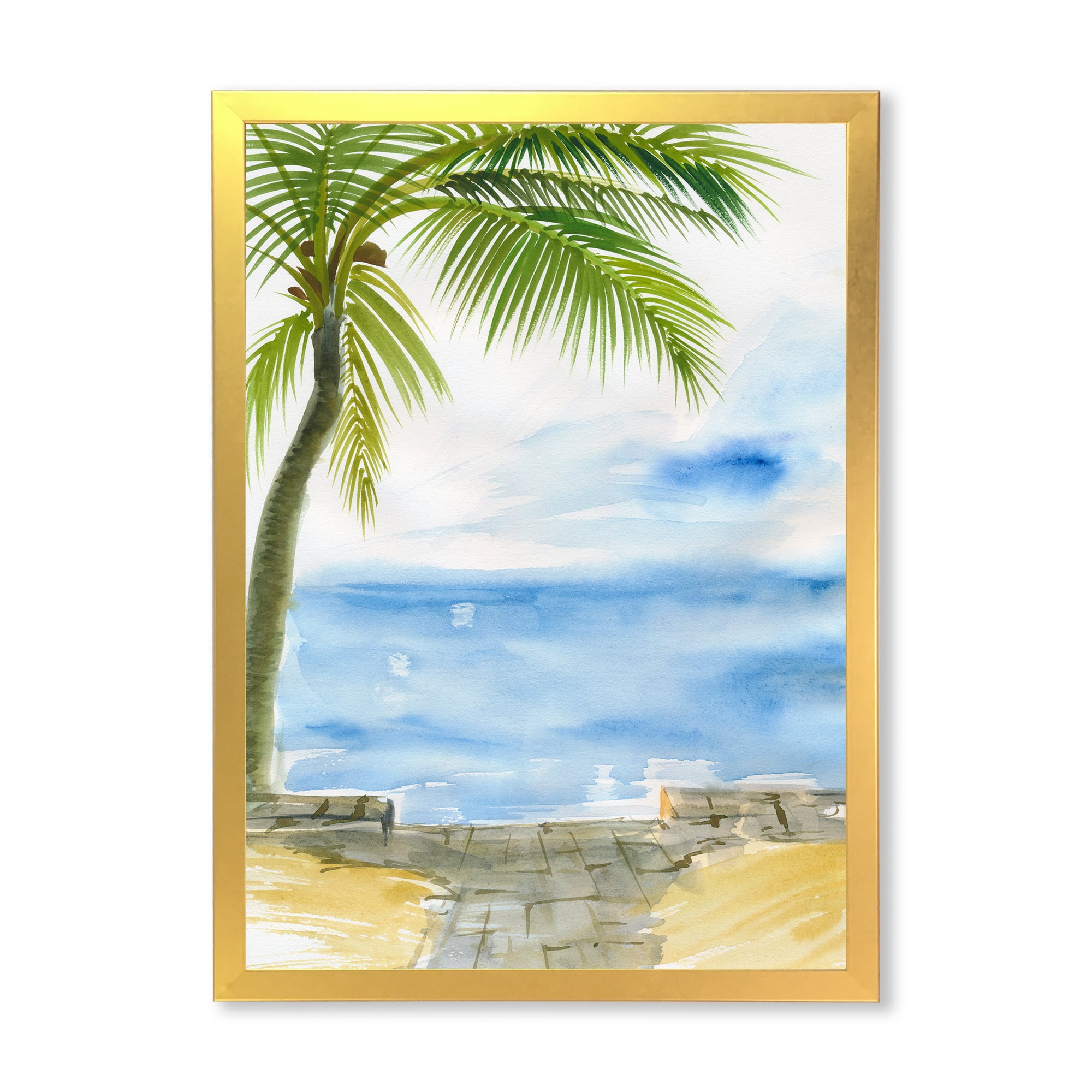 Designart 'Palm Beach Resort At Sunrise II' Nautical & Coastal Framed Art Print