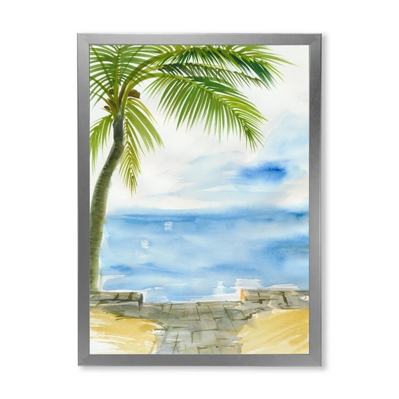 Designart 'Palm Beach Resort At Sunrise II' Nautical & Coastal Framed Art Print