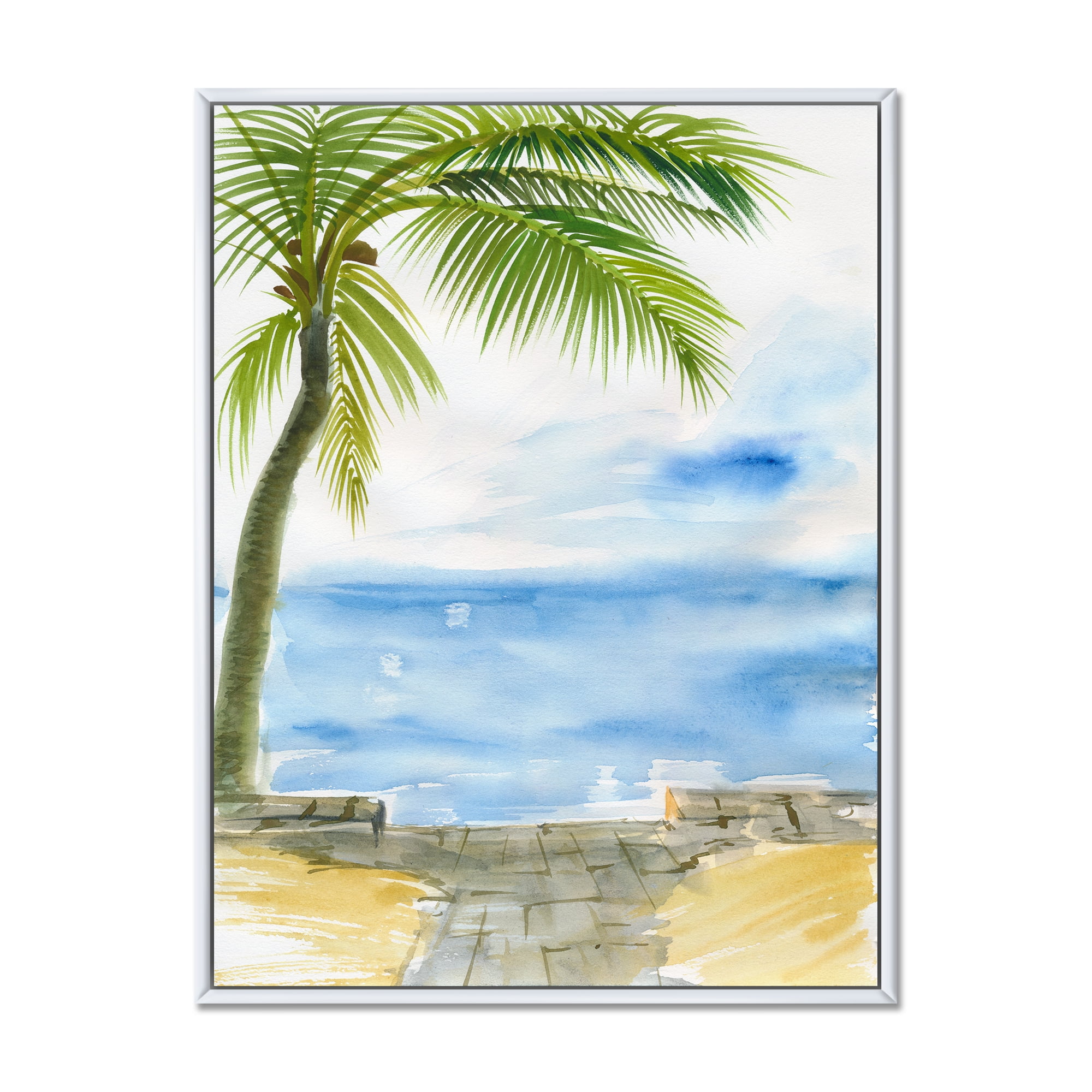 Designart 'Palm Beach Resort At Sunrise II' Nautical & Coastal Framed Canvas Wall Art Print
