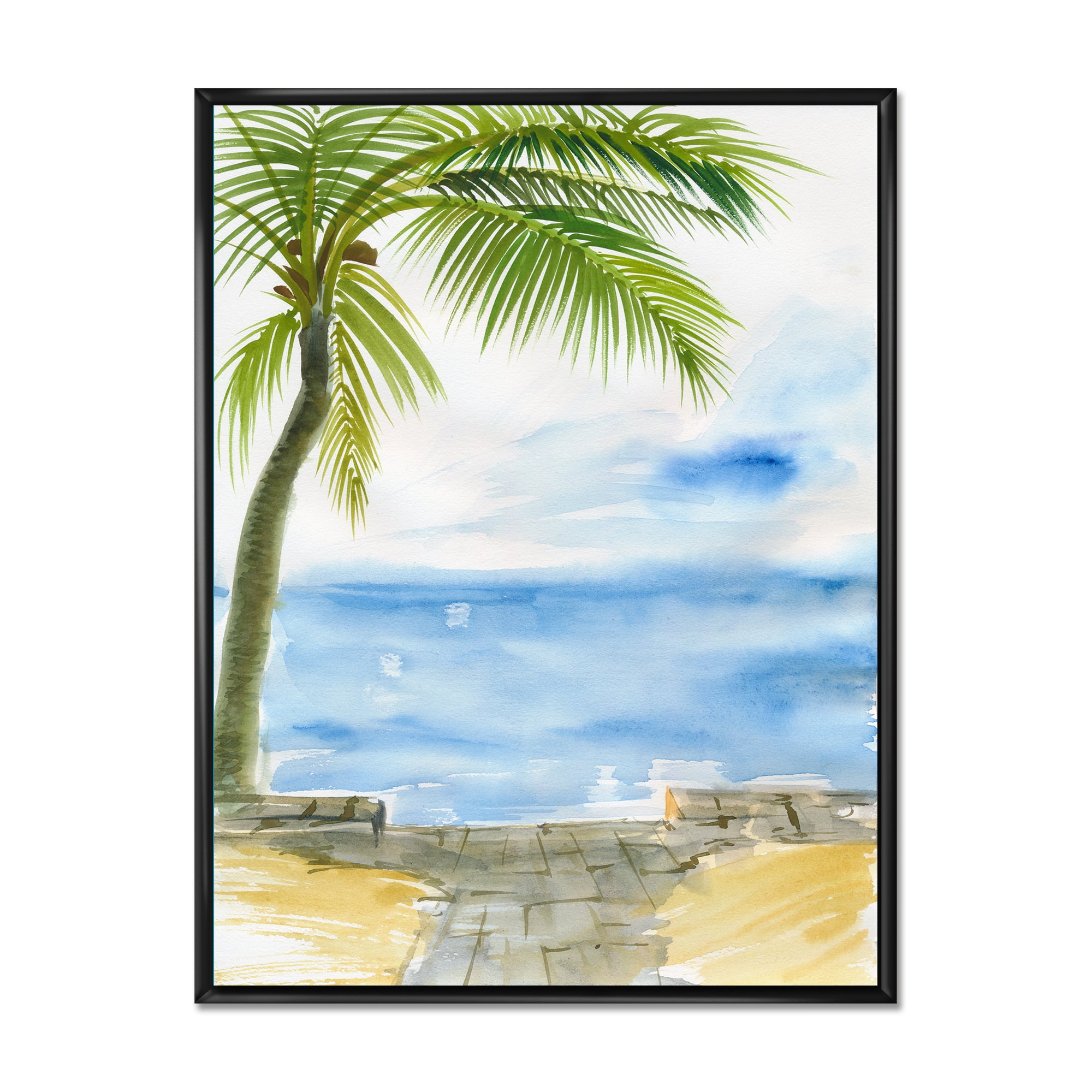 Designart 'Palm Beach Resort At Sunrise II' Nautical & Coastal Framed Canvas Wall Art Print
