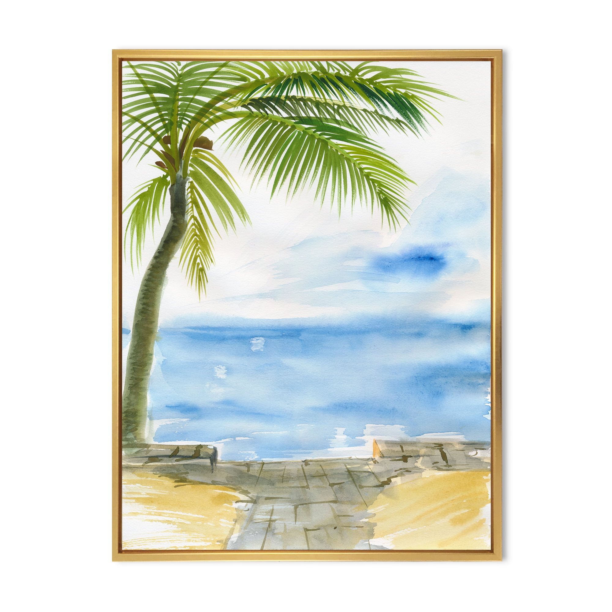 Designart 'Palm Beach Resort At Sunrise II' Nautical & Coastal Framed Canvas Wall Art Print