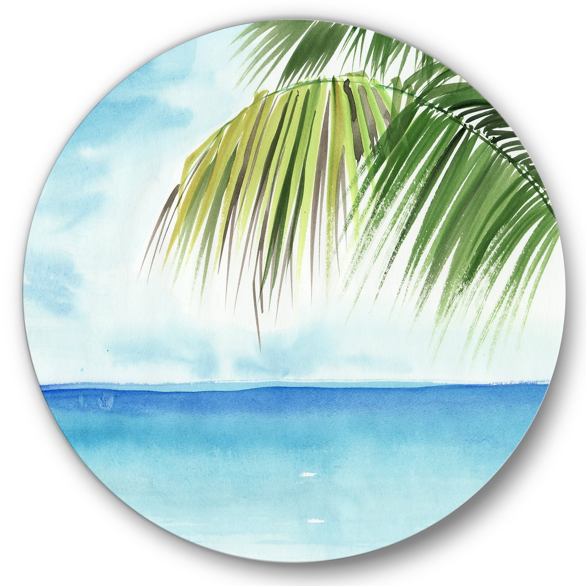 Designart 'Palm Beach Resort At Sunrise III' Nautical & Coastal Circle Metal Wall Art 29x29 - Disc of 29