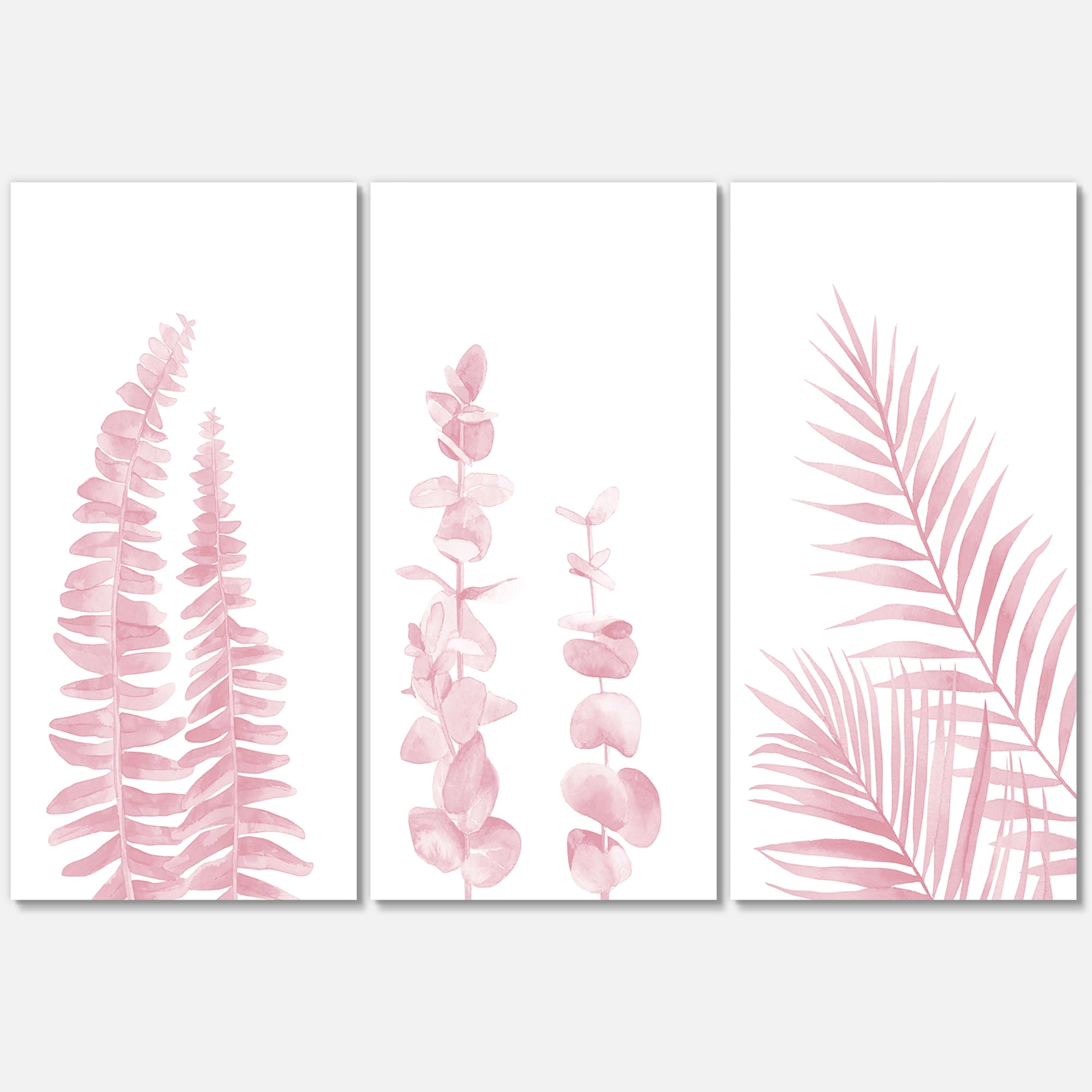 Designart ' Palm Branches and Blush Pinkeucalyptus ' Shabby Chic Canvas Wall Art Print
