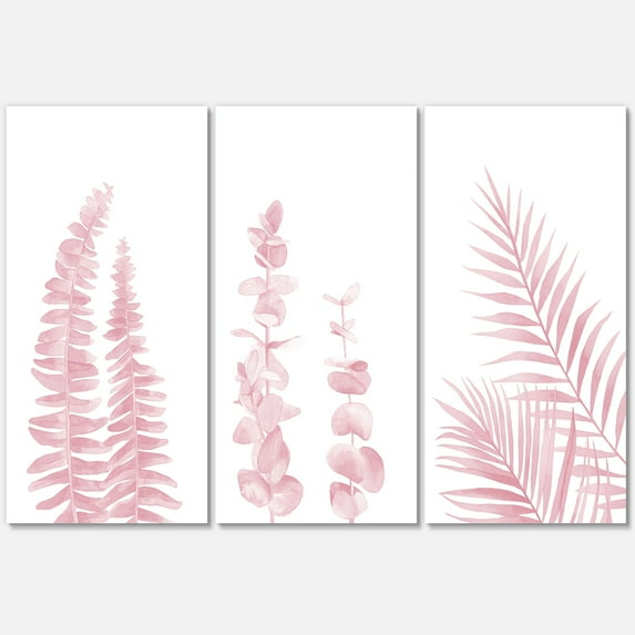 Designart ' Palm Branches and Blush Pinkeucalyptus ' Shabby Chic Canvas Wall Art Print