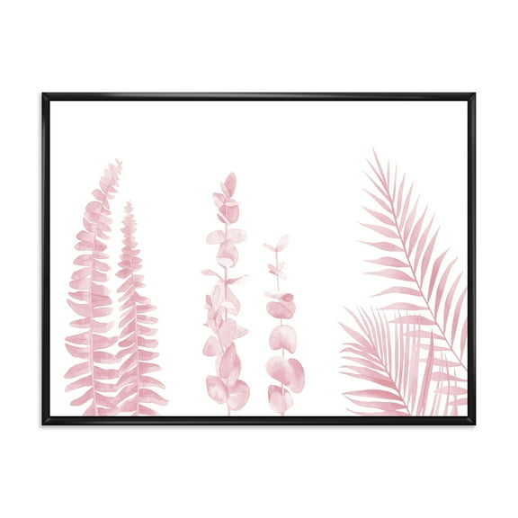 Designart 'Palm Branches and Blush Pinkeucalyptus' Shabby Chic Framed Canvas Wall Art Print