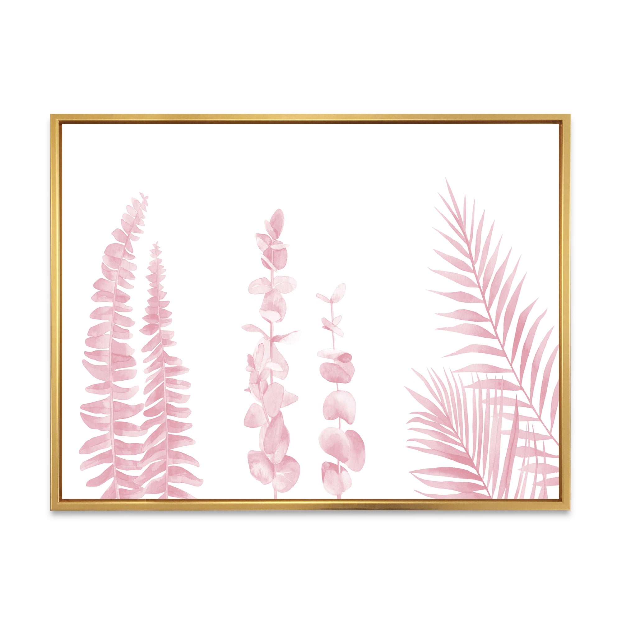 Designart 'Palm Branches and Blush Pinkeucalyptus' Shabby Chic Framed Canvas Wall Art Print