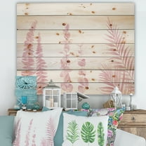 Designart 'Palm Branches and Blush Pinkeucalyptus' Shabby Chic Print on Natural Pine Wood