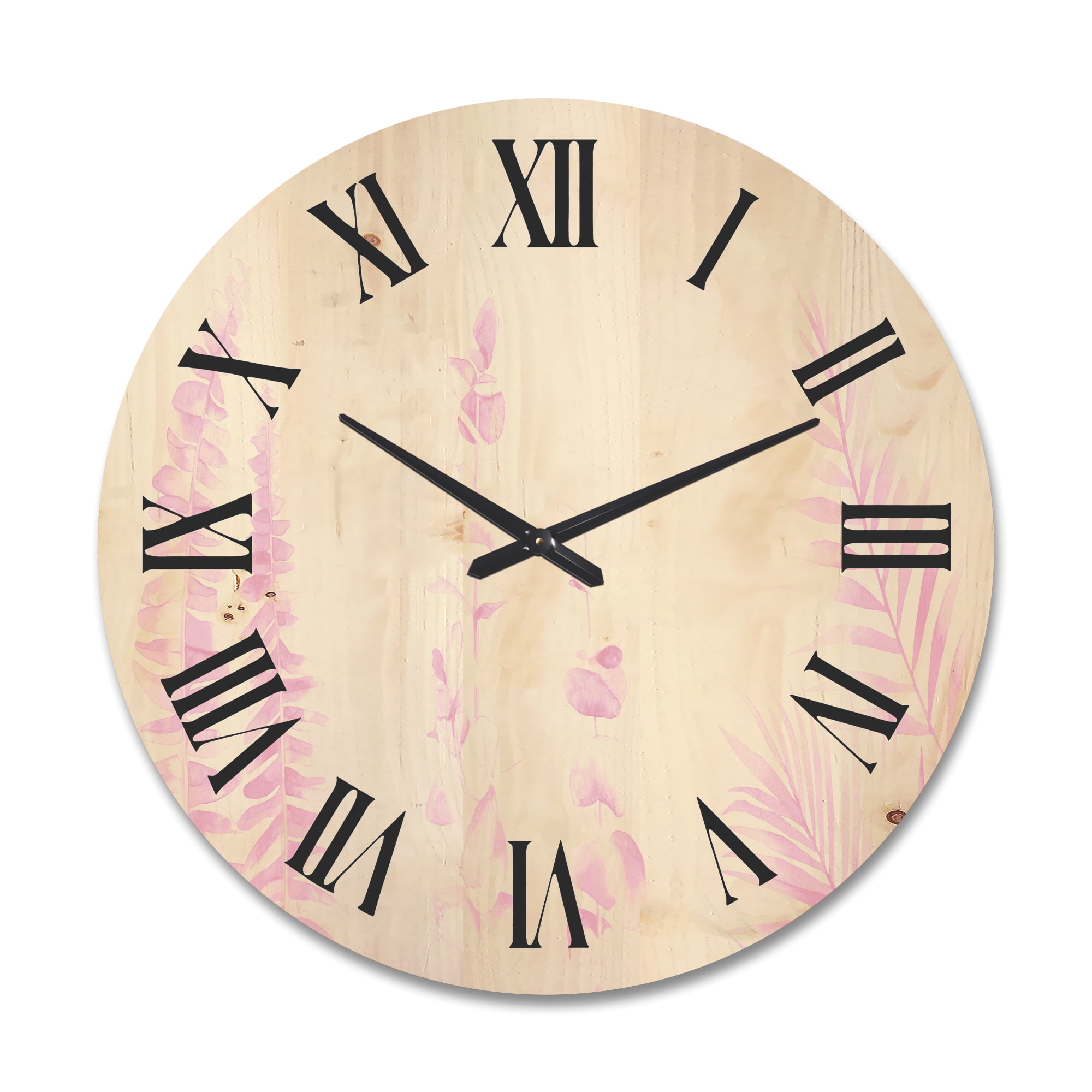 Designart 'Palm Branches and Blush Pinkeucalyptus' Shabby Chic Wood Wall Clock