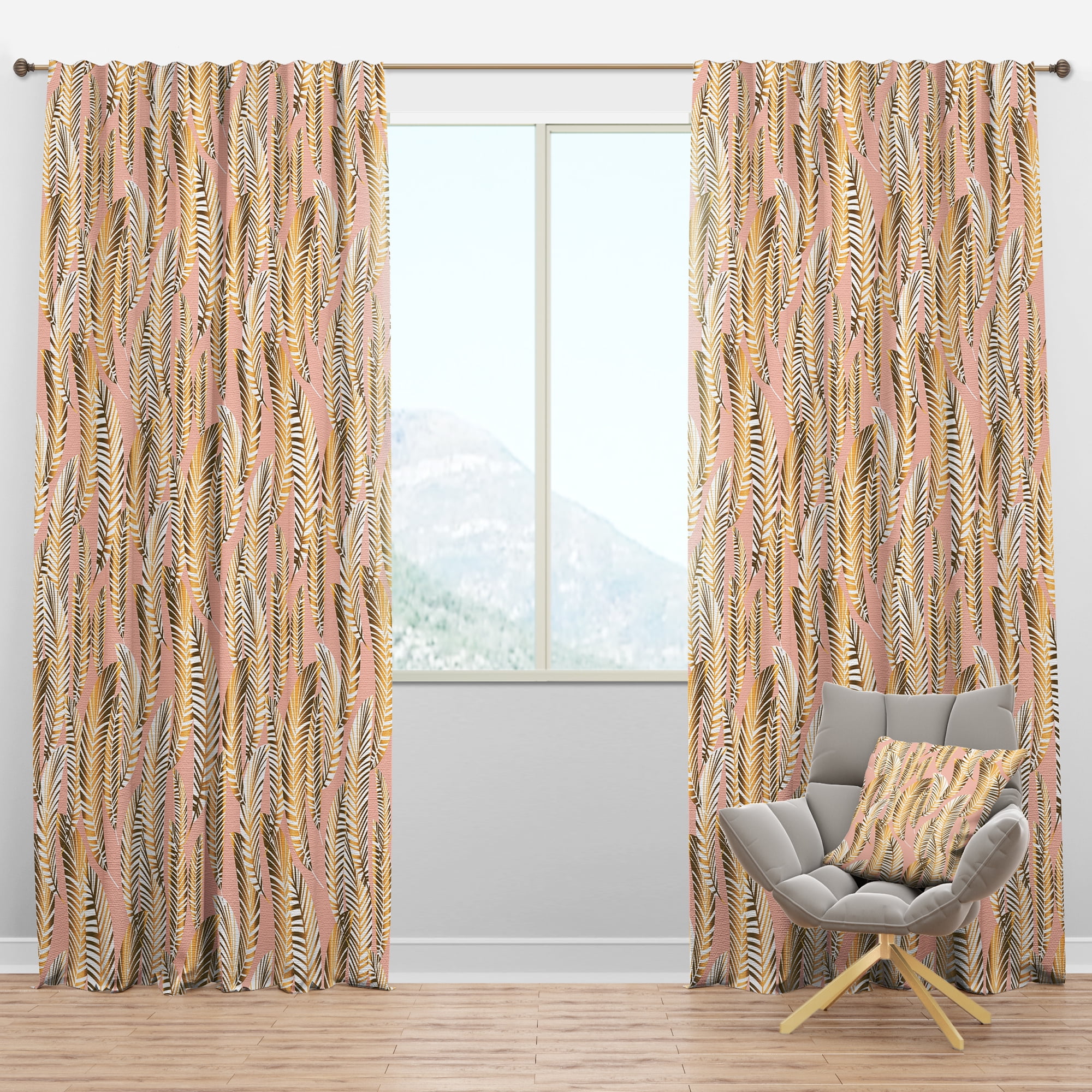 Designart 'Palm Golden Leaves I' Mid-Century Modern Blackout Curtain Panel