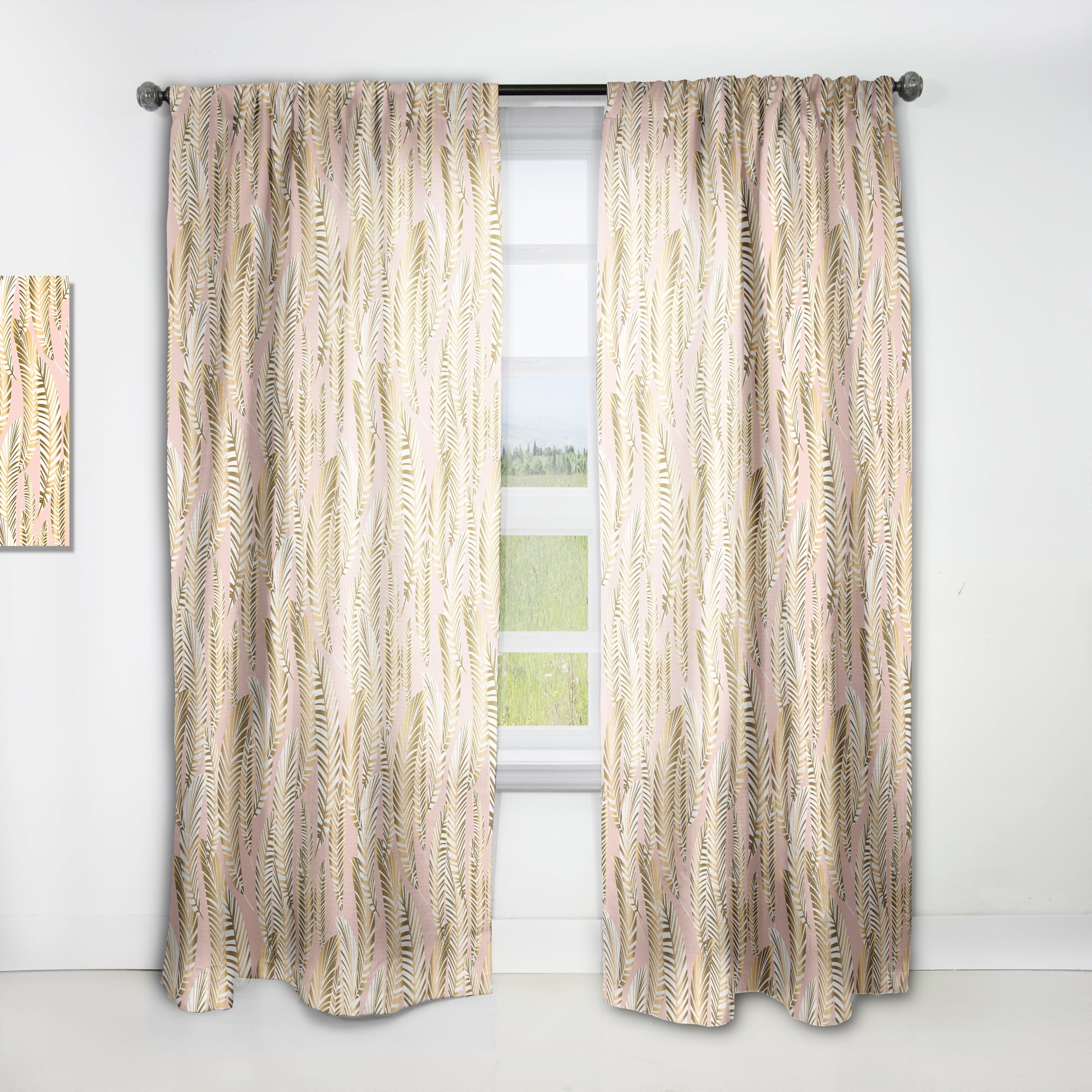 Designart 'Palm Golden Leaves I' Mid-Century Modern Curtain Panel