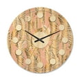 thumbnail image 1 of Designart 'Palm Golden Leaves I' Mid-Century Modern Wood Wall Clock, 1 of 5