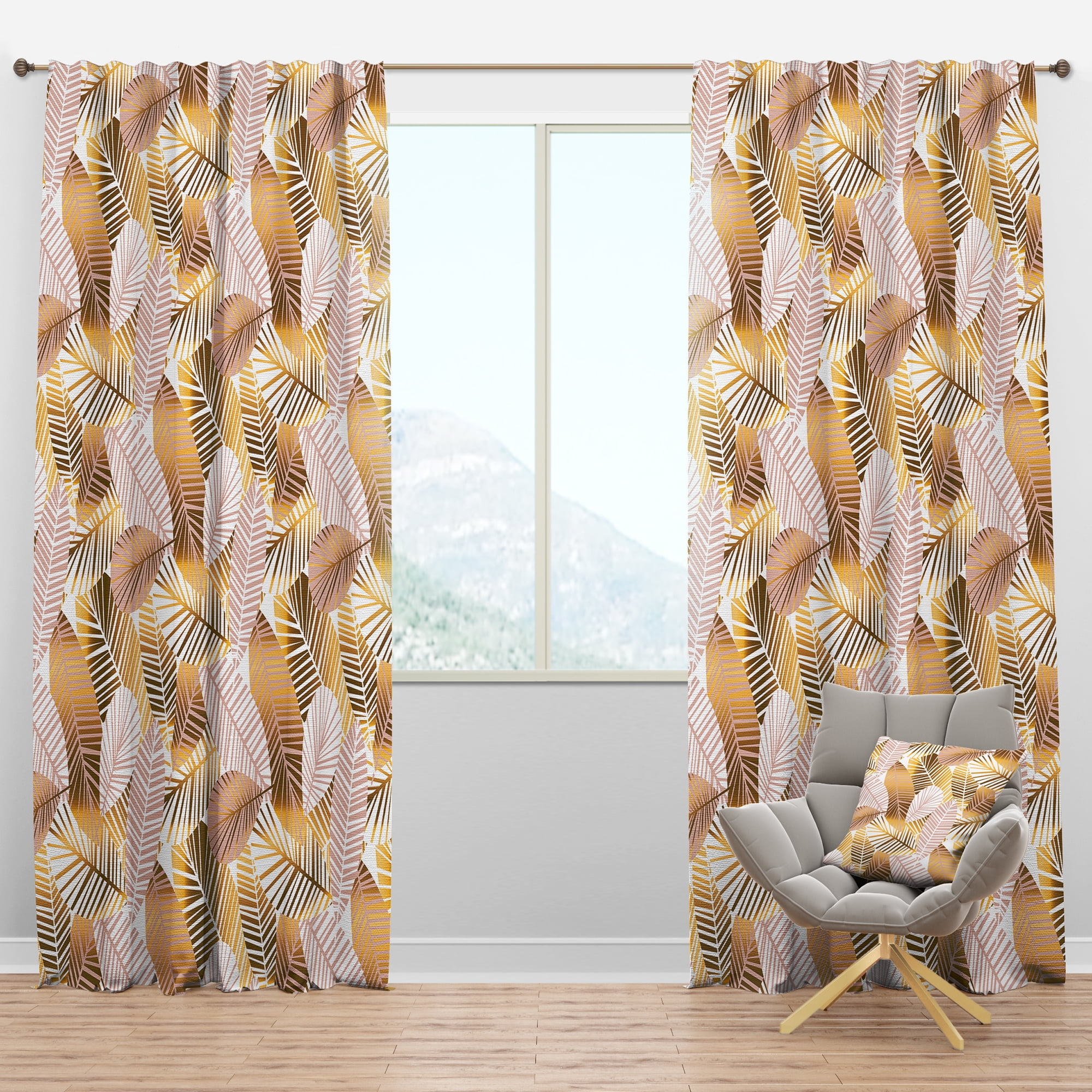 Designart 'Palm Golden Leaves II' Mid-Century Modern Blackout Curtain Panel