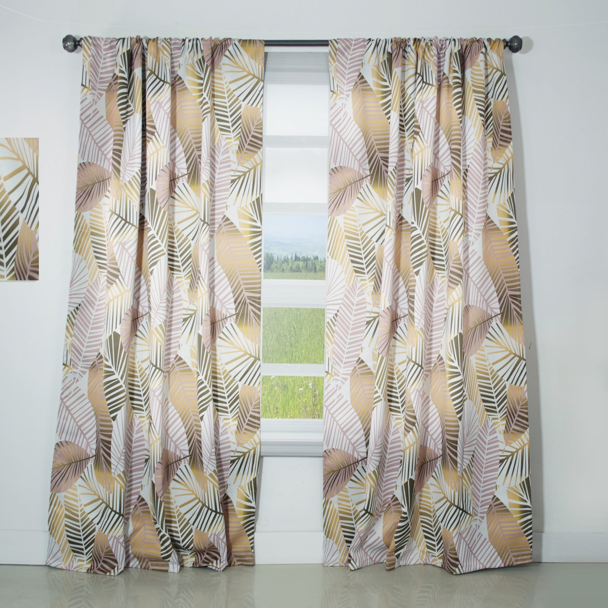 Designart 'Palm Golden Leaves II' Mid-Century Modern Curtain Panel