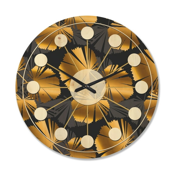 Designart 'Palm Golden Leaves III' Mid-Century Modern Wood Wall Clock