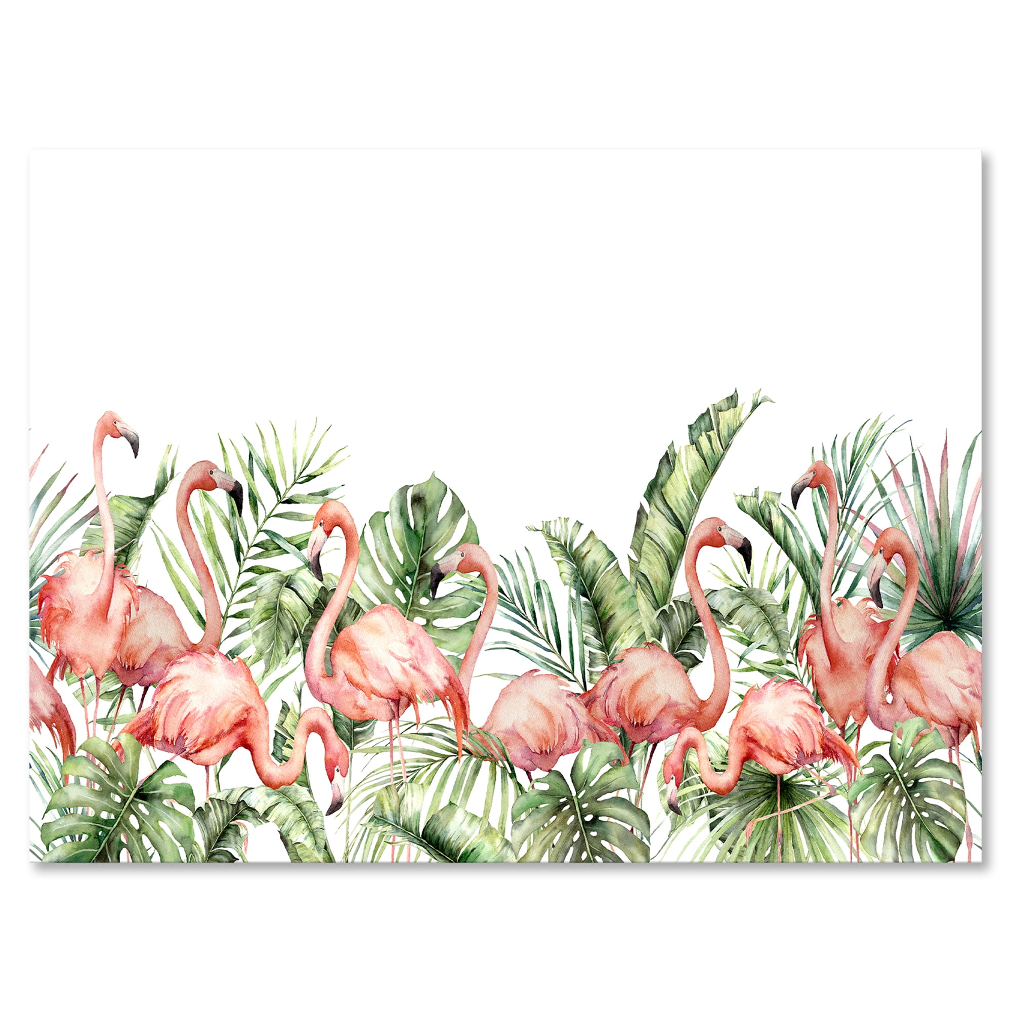 Designart ' Palm Leaves and Pink Flamingos Tropical Birds ' Traditional Canvas Wall Art Print