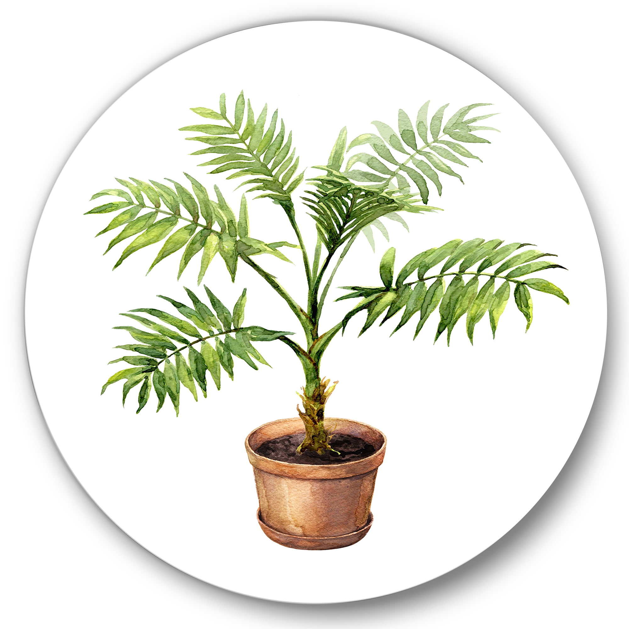 Designart 'Palm Plant In Clay Flowerpot' Traditional Circle Metal Wall Art 36x36 - Disc of 36