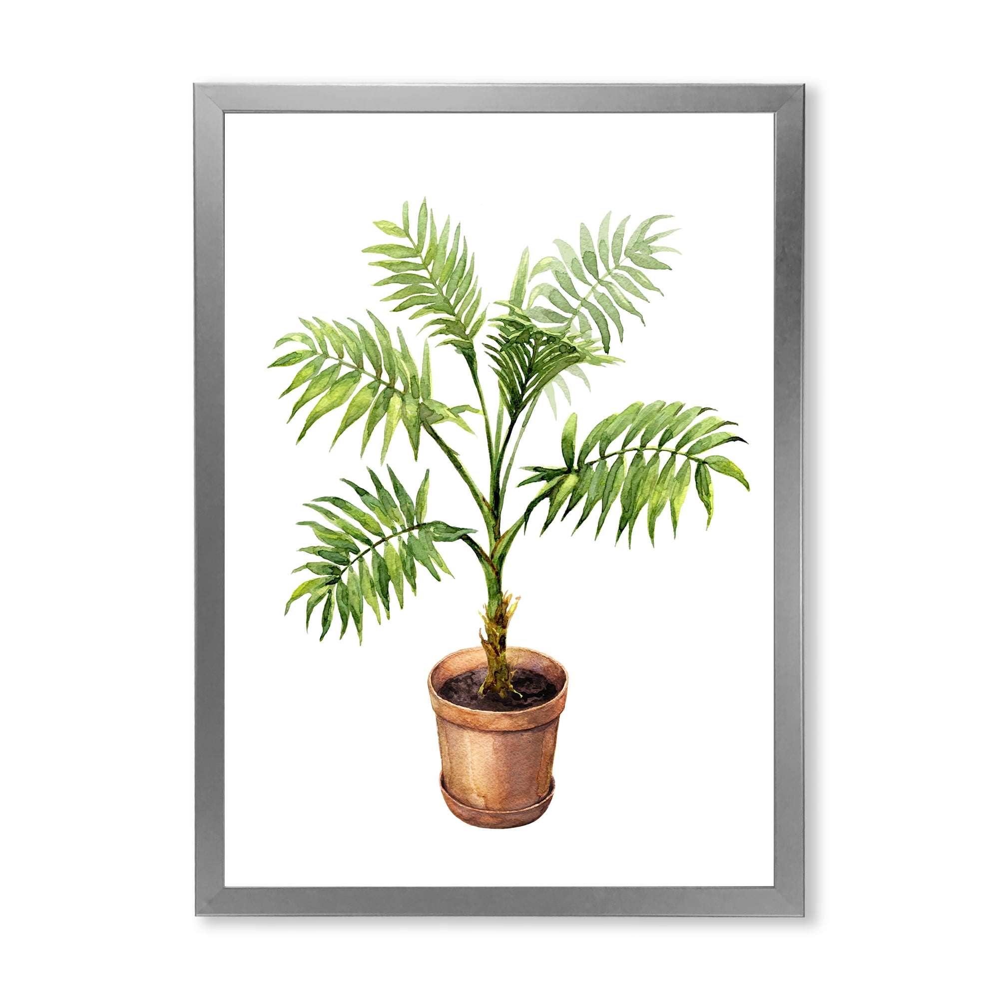 Designart 'Palm Plant In Clay Flowerpot' Traditional Framed Art Print