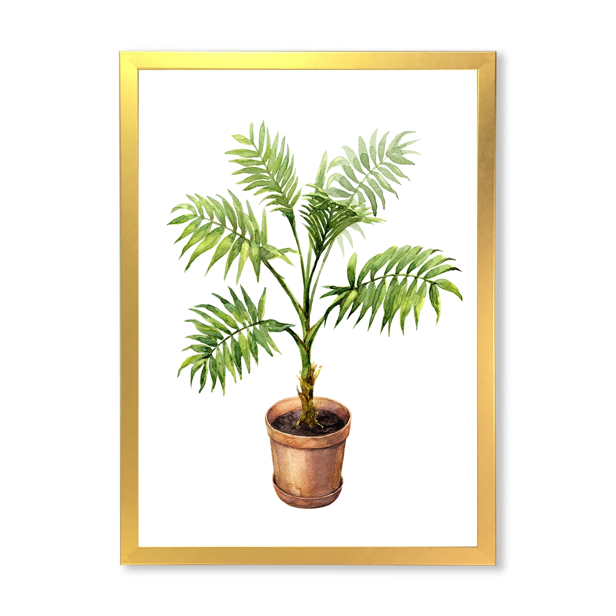Designart 'Palm Plant In Clay Flowerpot' Traditional Framed Art Print