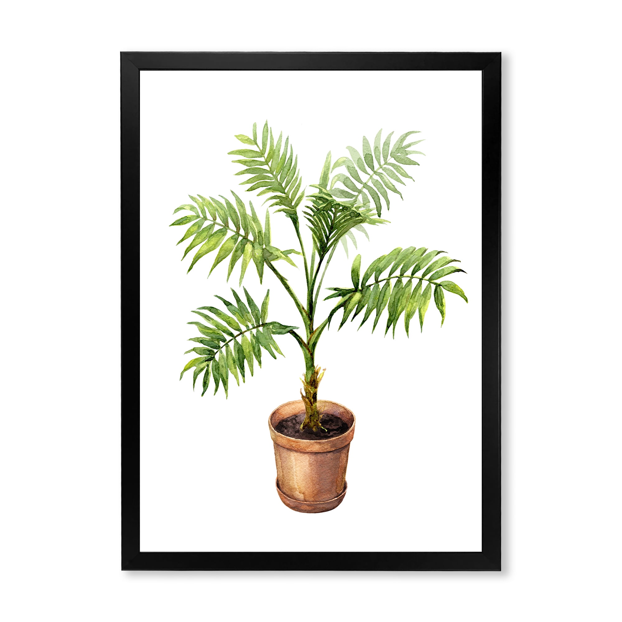 Designart 'Palm Plant In Clay Flowerpot' Traditional Framed Art Print