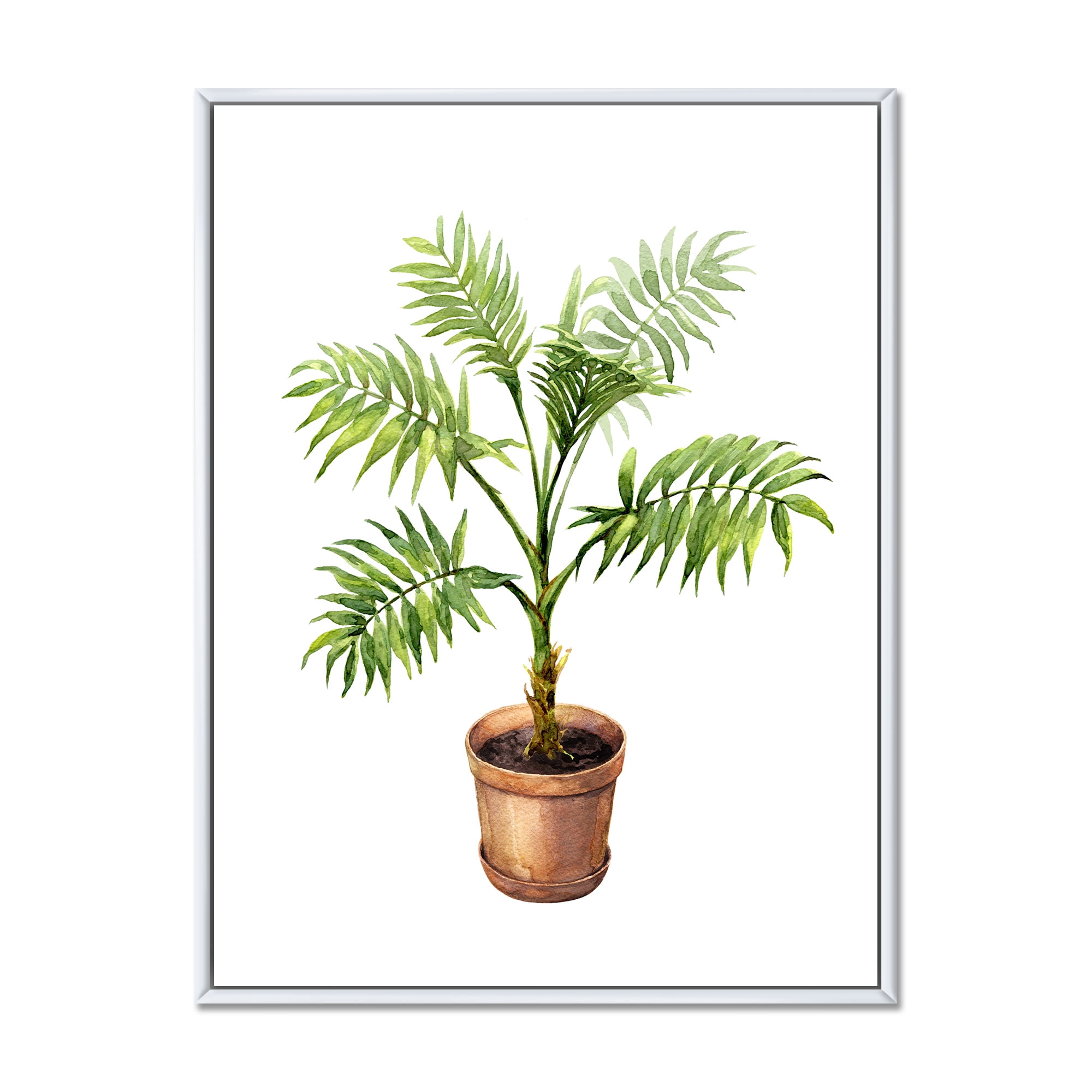 Designart 'Palm Plant In Clay Flowerpot' Traditional Framed Canvas Wall Art Print